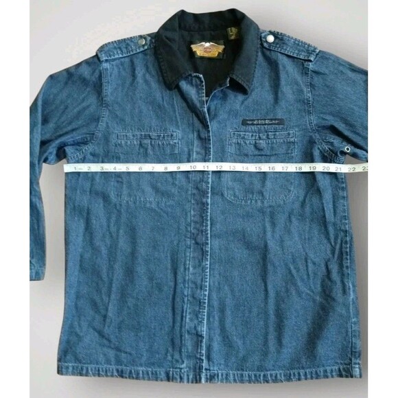 Harley Davidson Womens Denim Embroidered Shacket Snap Up Size L - Picture 5 of 7